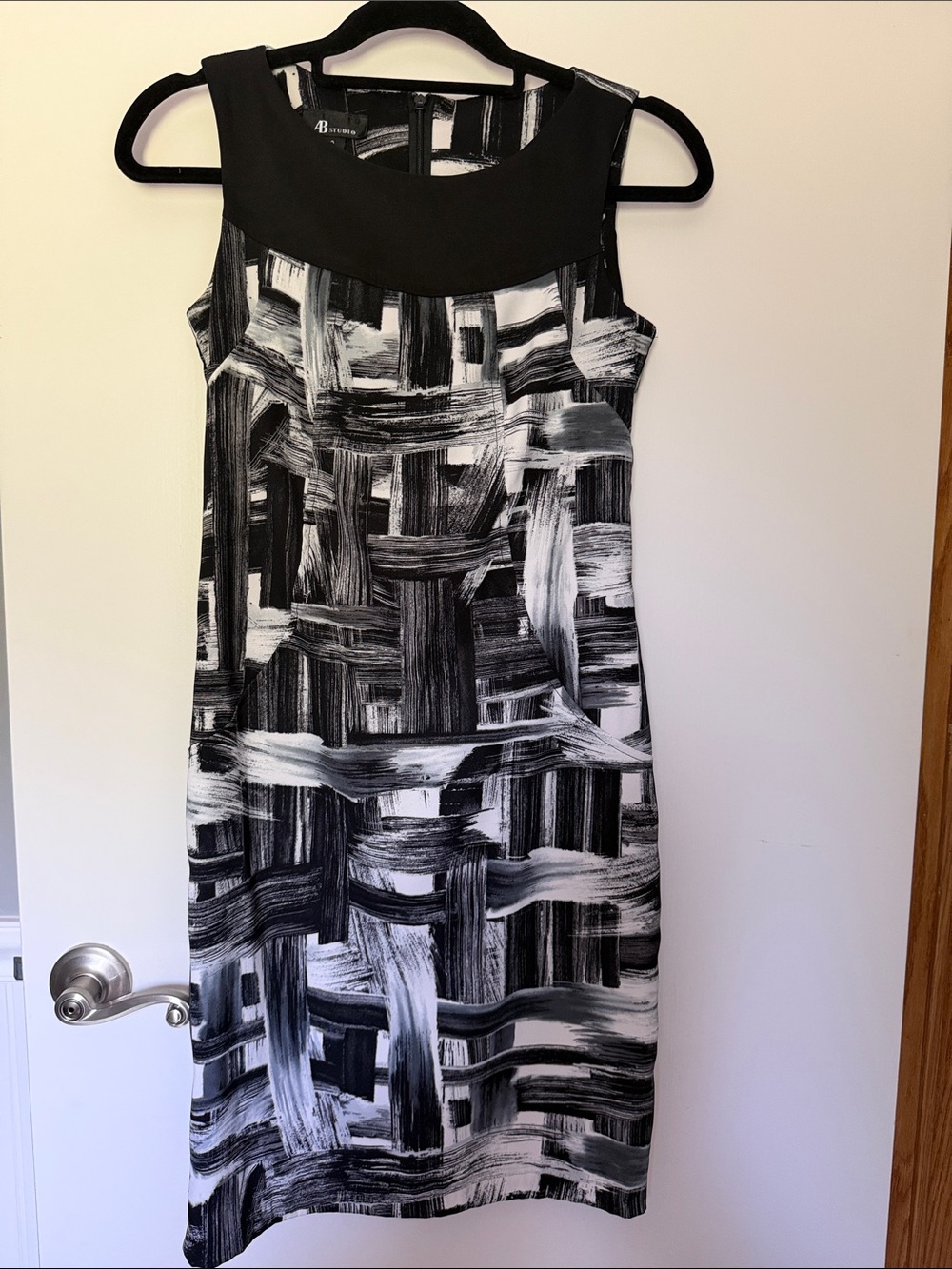AB Studio Black and White Brushstroke Midi Dress